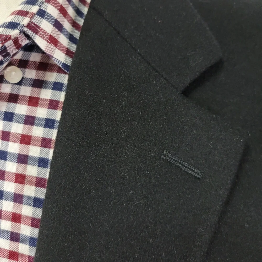 Chaps Men's Sport Coat Blazer Two Button Flannel Silk Wool Cashmere Black 46R‎